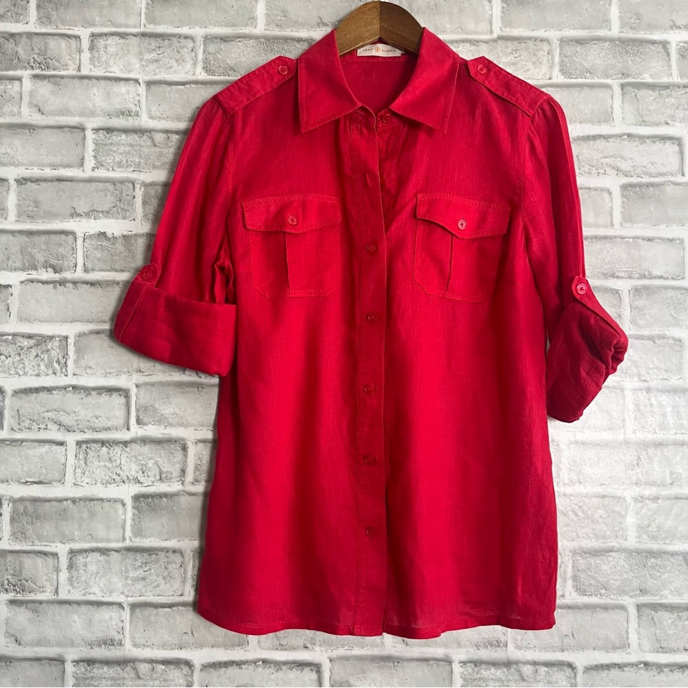 Tory Burch Red Button-Down Shirt
